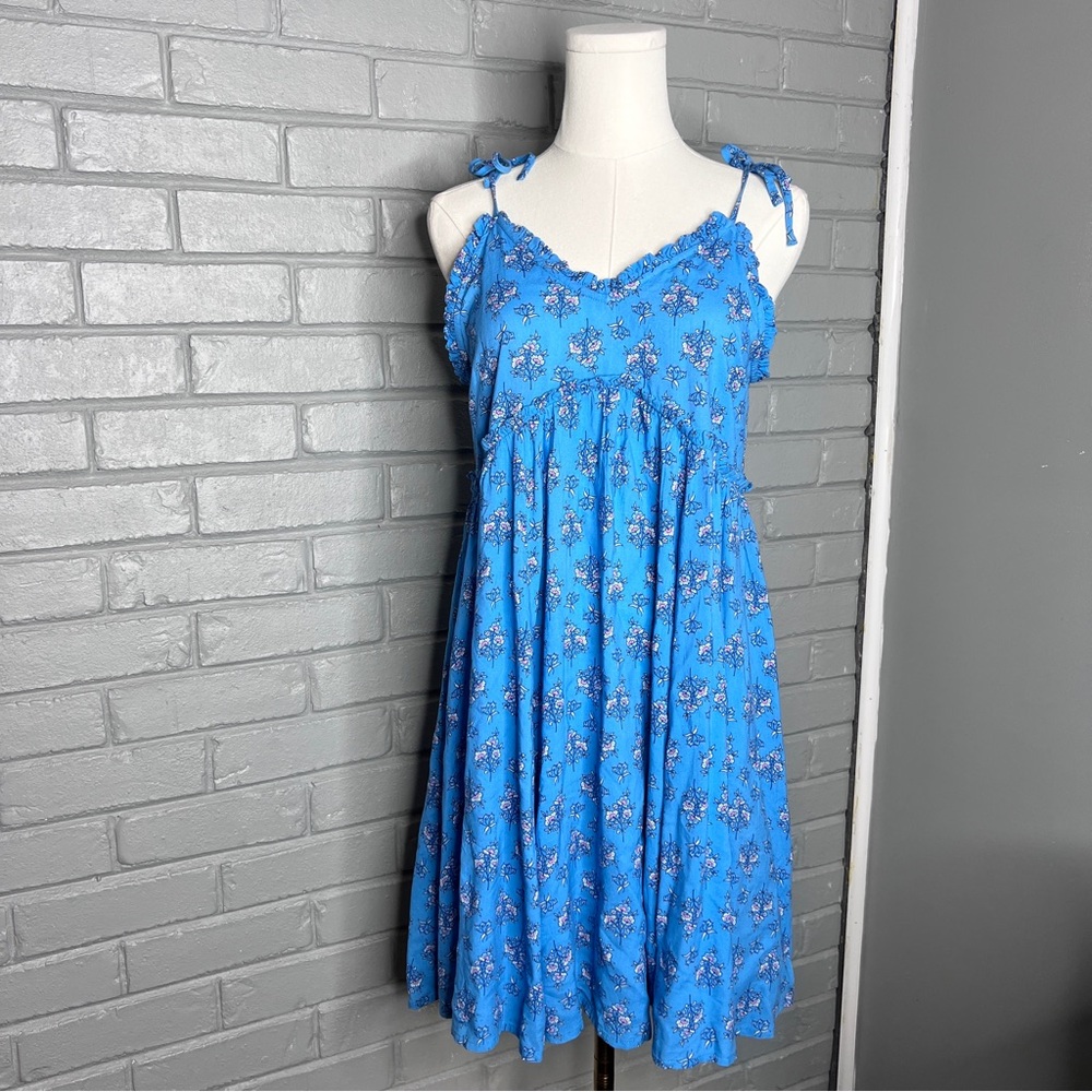 NWT! Patrons of Peace Malibu Dress- Blue Floral Tie-Shoulder Mini